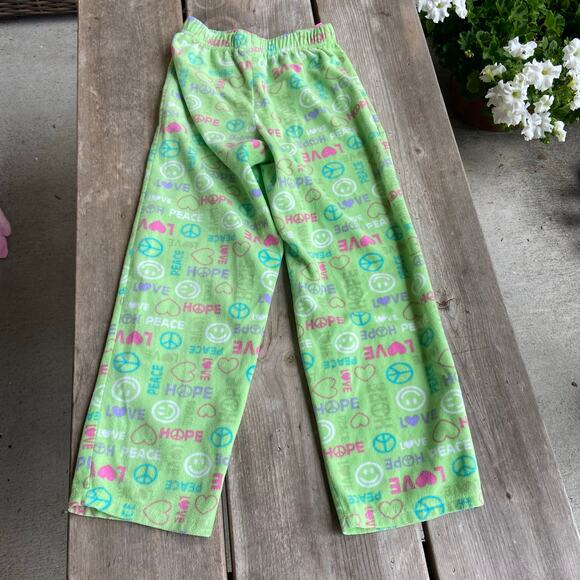 St. Eve Girls Pajama Pants Size Large 10 12 Green Peace Love Hope Pink Blue - Picture 5 of 7